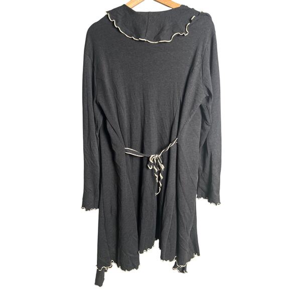 Laura Hlavac Ruffle Duster Sweater Cardigan Long Tie front jacket Women L - Picture 6 of 7